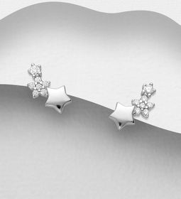 Silverörhängen - Stjärnor med cubic stenar i äkta 925 silver