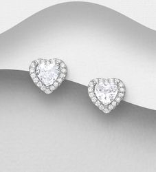 Silverörhängen studs - Hjärtan av cubic zirkonia i äkta silver