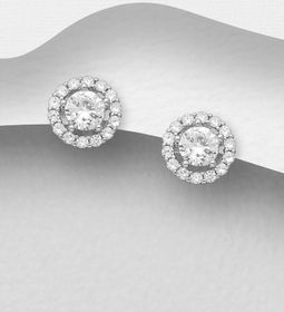 Silverörhängen studs - klassiska runda Halo i äkta 925 silver