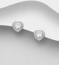 Silverörhängen studs - små Hjärtan med stenar i äkta silver