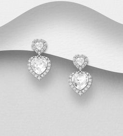 Silverörhängen - hängande Hjärtan i äkta 925 sterling silver