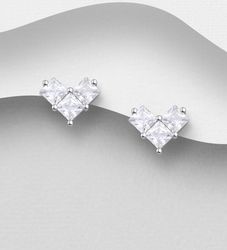 Silverörhängen studs - Hjärtformade av glittrande stenar