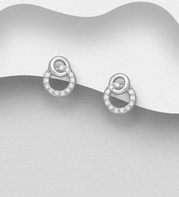 Silverörhängen studs - runda örhängen med dubbla Ringar