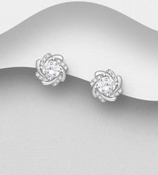 Silverörhängen eleganta runda studs med stenar - äkta silver