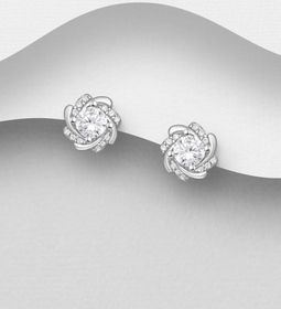Silverörhängen eleganta runda studs med stenar - äkta silver
