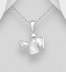 Halsband Ängel - söt Skyddsängel i rent silver med hjärta