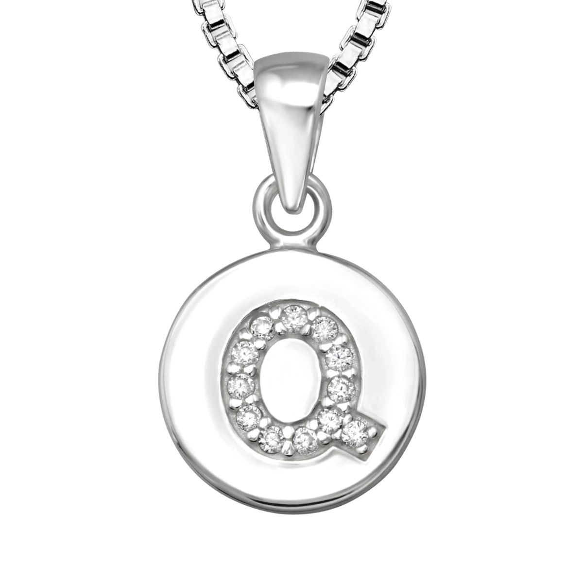Bokstavshalsband Q - Halsband med bokstav i äkta silver - silverhalsband med hängsmycke bokstavsberlock