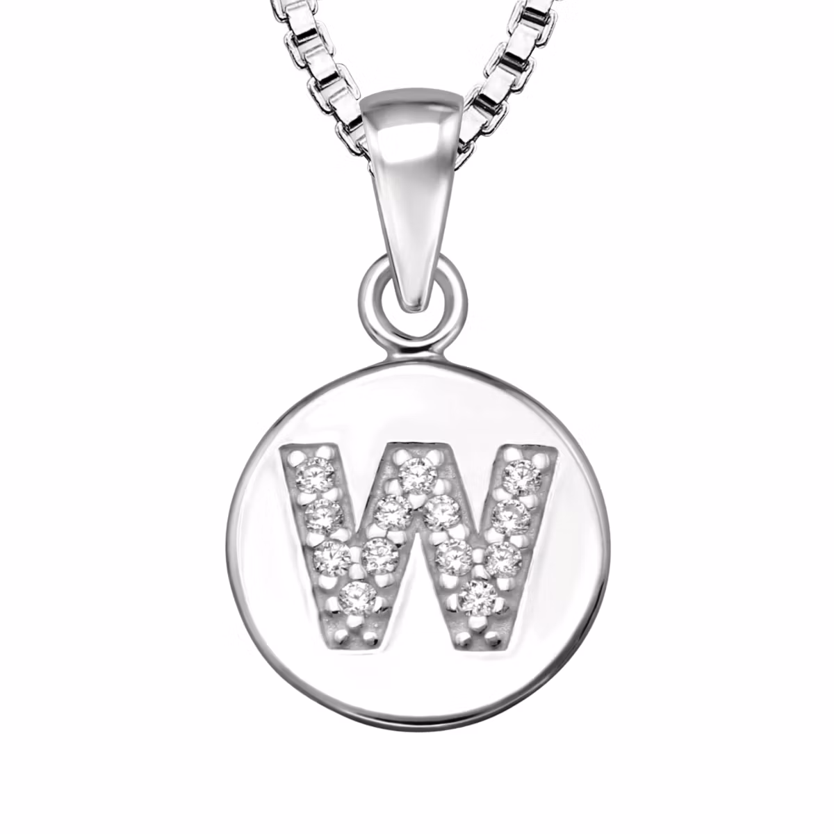 Bokstavshalsband W - Halsband med bokstav i äkta silver - silverhalsband med hängsmycke bokstavsberlock