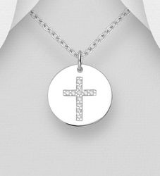 Halsband med kors - rund platta i äkta 925 sterling silver