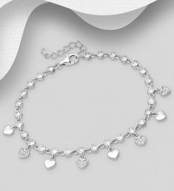 Silverarmband med glittrande hjärtberlocker - äkta silver