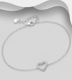 Silverarmband tunt med Hjärta av cubic zirkonia stenar