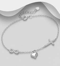 Silverarmband med berlocker Hjärta, Kors & Evighetstecken