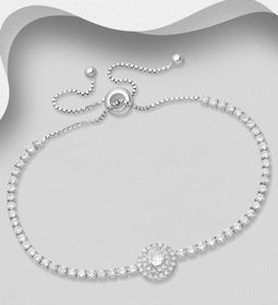 Silverarmband tennisarmband med dubbel, glittrande Halo