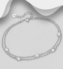 Silverarmband tvåradigt med fem runda cubic zirkonia