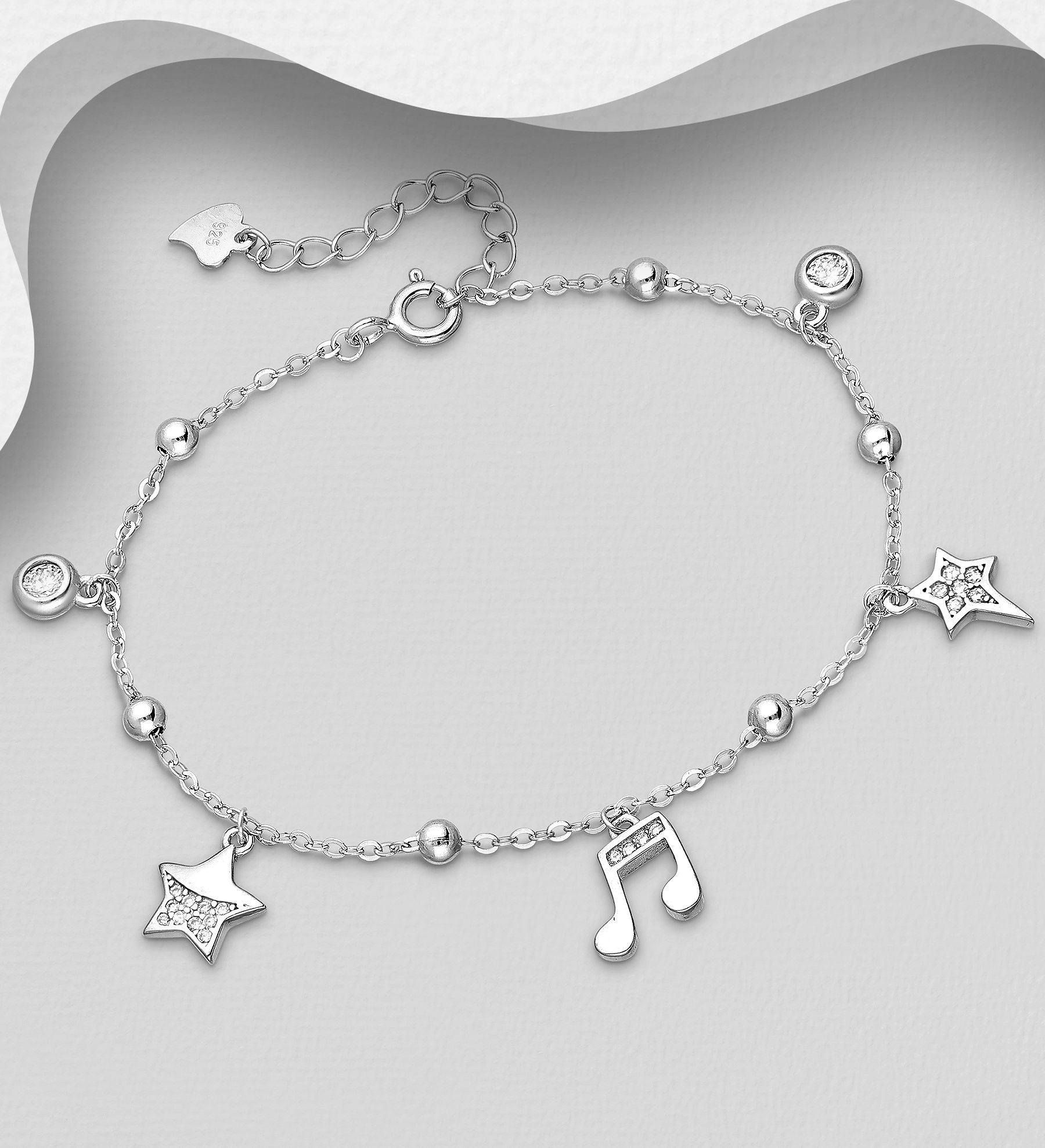 Silverarmband berlockarmband med glittriga hängen - vackert armband till tjej/ dam i snygg design & äkta 925 sterling silver