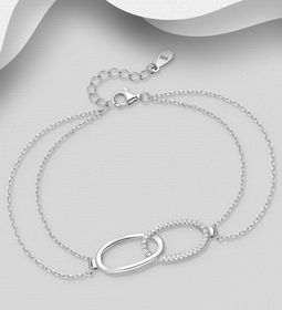 Silverarmband tvåradigt med ovala ringar i äkta 925 silver