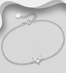 Silverarmband tunt armband med Hjärta av tre cubic stenar