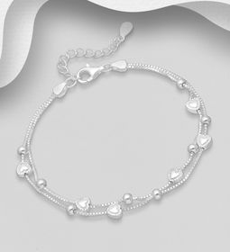 Silverarmband tvåradigt med söta Hjärtan & Silverkulor