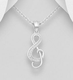 Silverhalsband G-klav med glittrande cubic zirkonia stenar