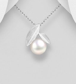 Silverhalsband Sötvattenpärla med eleganta blad i silver