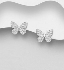 Silverörhängen studs - vackra Fjärilar i äkta sterling silver