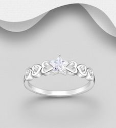 Silverring glittrig Stjärna med Hjärtan - ring i äkta 925 silver
