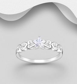 Silverring glittrig Stjärna med Hjärtan - ring i äkta 925 silver