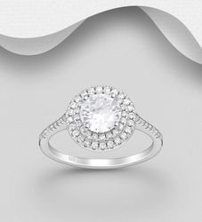 Silverring med dubbel glittrande Halo sten - äkta 925 silver