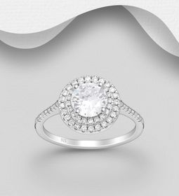 Silverring med dubbel glittrande Halo sten - äkta 925 silver