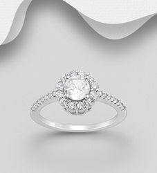 Silverring Halo med glittrande cubic stenar - äkta 925 silver