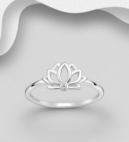 Silverring Lotus med cubic sten - fin ring i äkta 925 silver