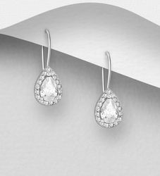 Silverörhängen - hängande droppformade cubic stenar