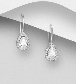 Silverörhängen - hängande droppformade cubic stenar