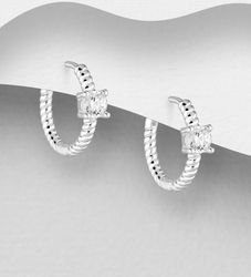 Silverörhängen - eleganta hoops med runda cubic stenar
