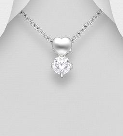 Silverhalsband hänge med Hjärta & rund Cubic Zirkonia