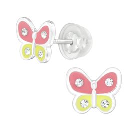 Barnörhängen Fjäril rosa & gul - örhängen barn i äkta silver