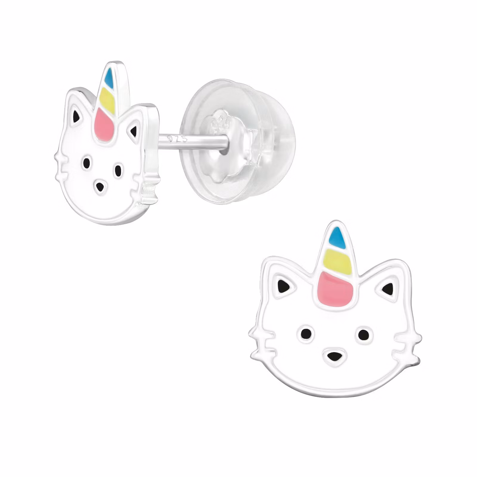 Barnörhängen Enhörning Katt - söta örhängen till barn i äkta 925 sterling silver