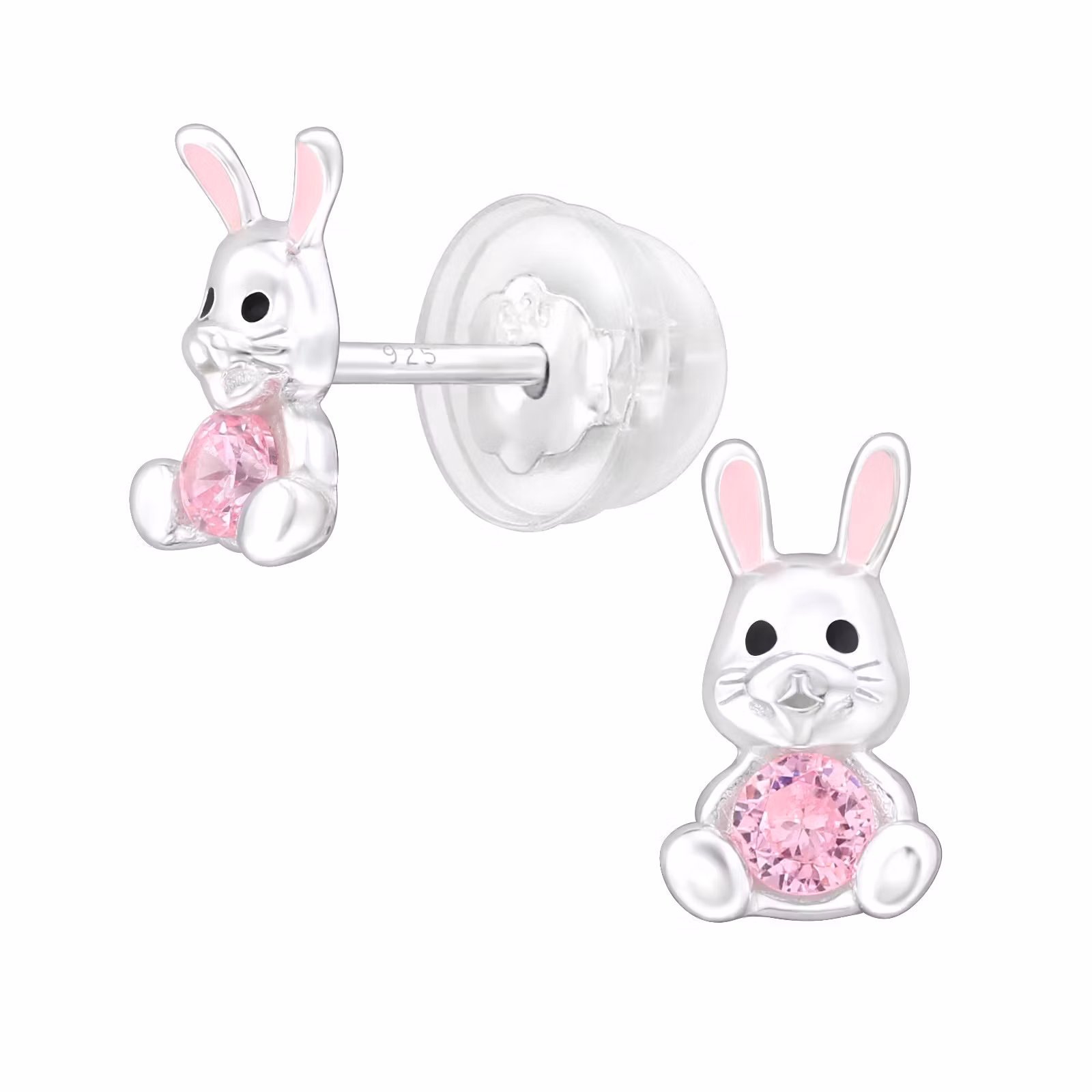 Barnörhängen rosa Kanin - örhängen till barn i äkta 925 sterling silver