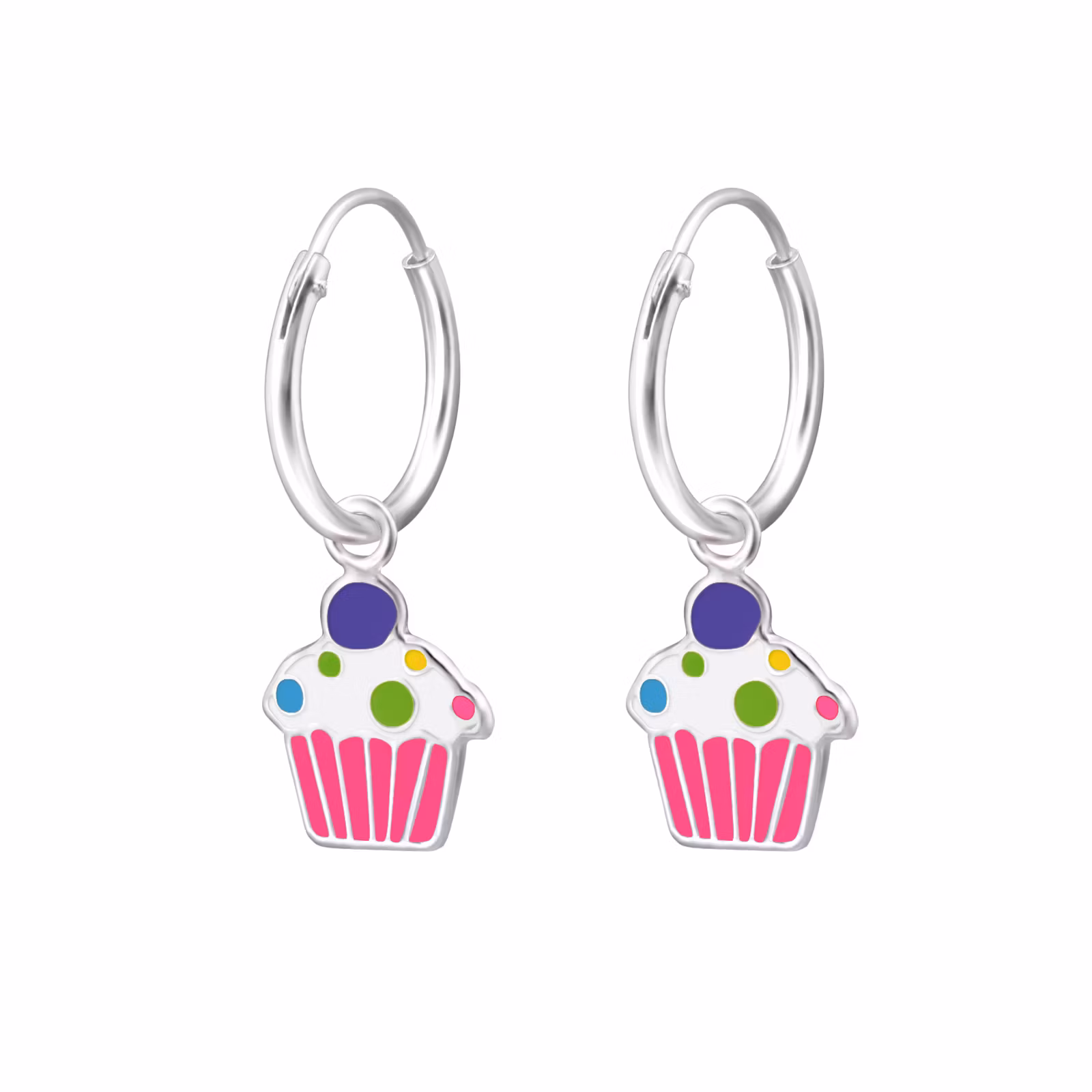 Hängande örhängen till barn - ringar med Cupcakes - barnörhängen i äkta 925 silver