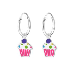 Hängande örhängen till barn - ringar i silver med Cupcakes