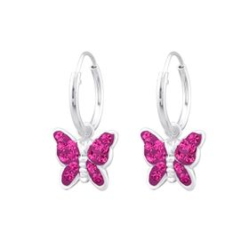 Hängande örhängen till barn - ringar i silver cerise Fjäril