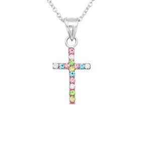 Barnhalsband - minikors i silver med färgade stenar