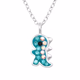 Halsband till pojke turkos Dino - fint barnhalsband i silver