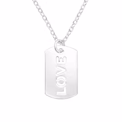 Halsband till pojke Platta med LOVE - barnhalsband i silver