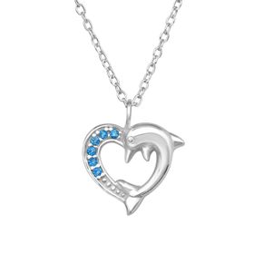 Barnhalsband Hjärta med Delfin - halsband till barn i silver