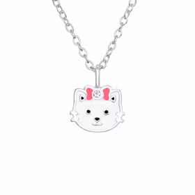 Barnhalsband Katt med rosett - barnsmycke i äkta 925 silver