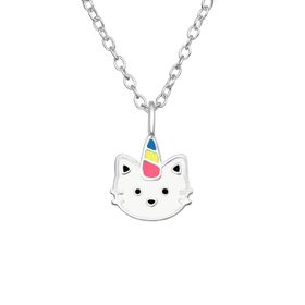Barnhalsband Enhörning Katt - barnsmycke Caticorn i silver