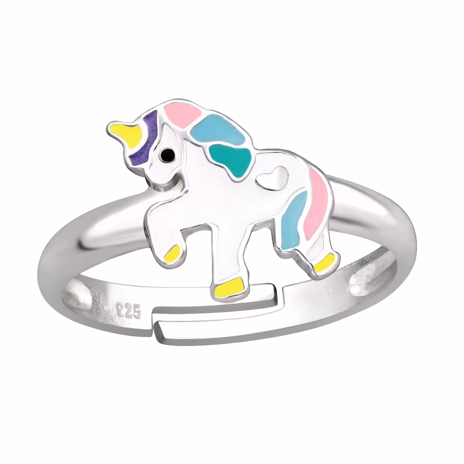 Ring till barn Enhörning pastell - söt, justerbar silverring - en barnring i äkta 925 silver