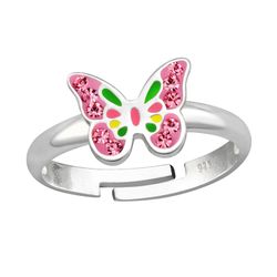 Barnring Fjäril pastellfärger - söt ring till barn i äkta silver