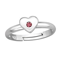 Barnring Hjärta rosa sten - söt ring till barn i äkta 925 silver